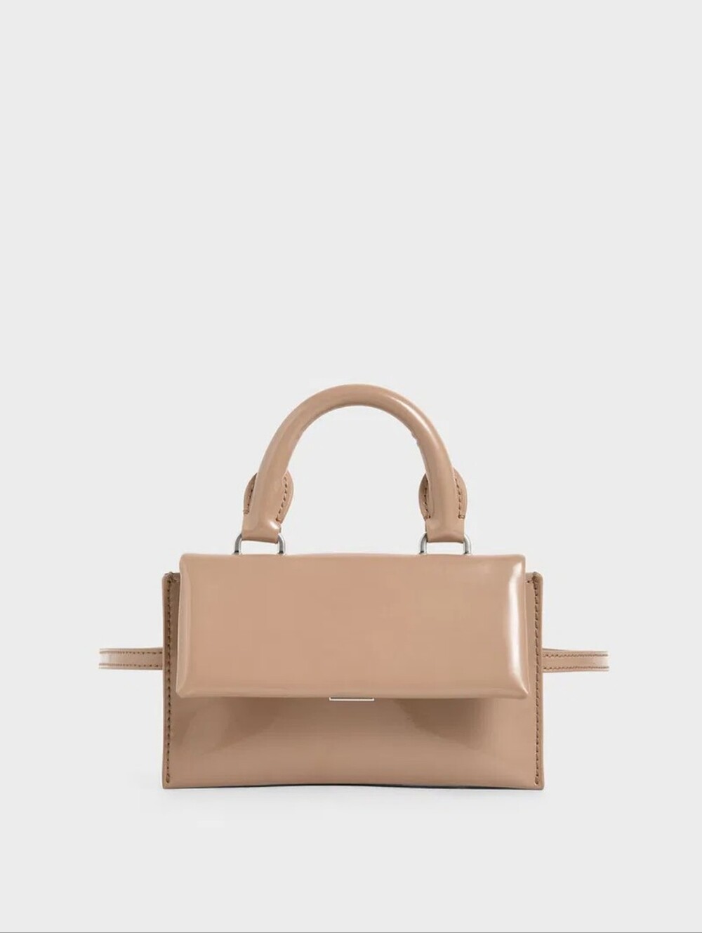 Charles & Keith Patent Leather Tan Nude Mini Purse Handbag Beltbag Crossbody